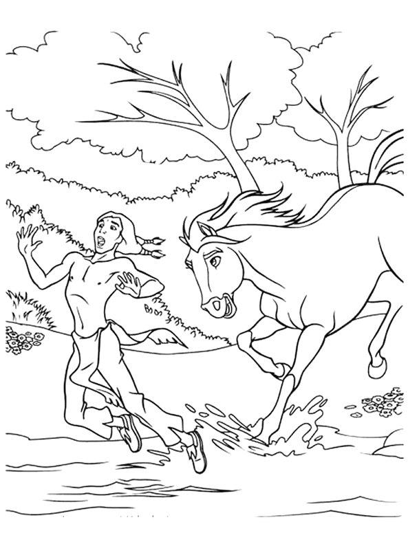 coloriage spirit jette l indien dans l eau